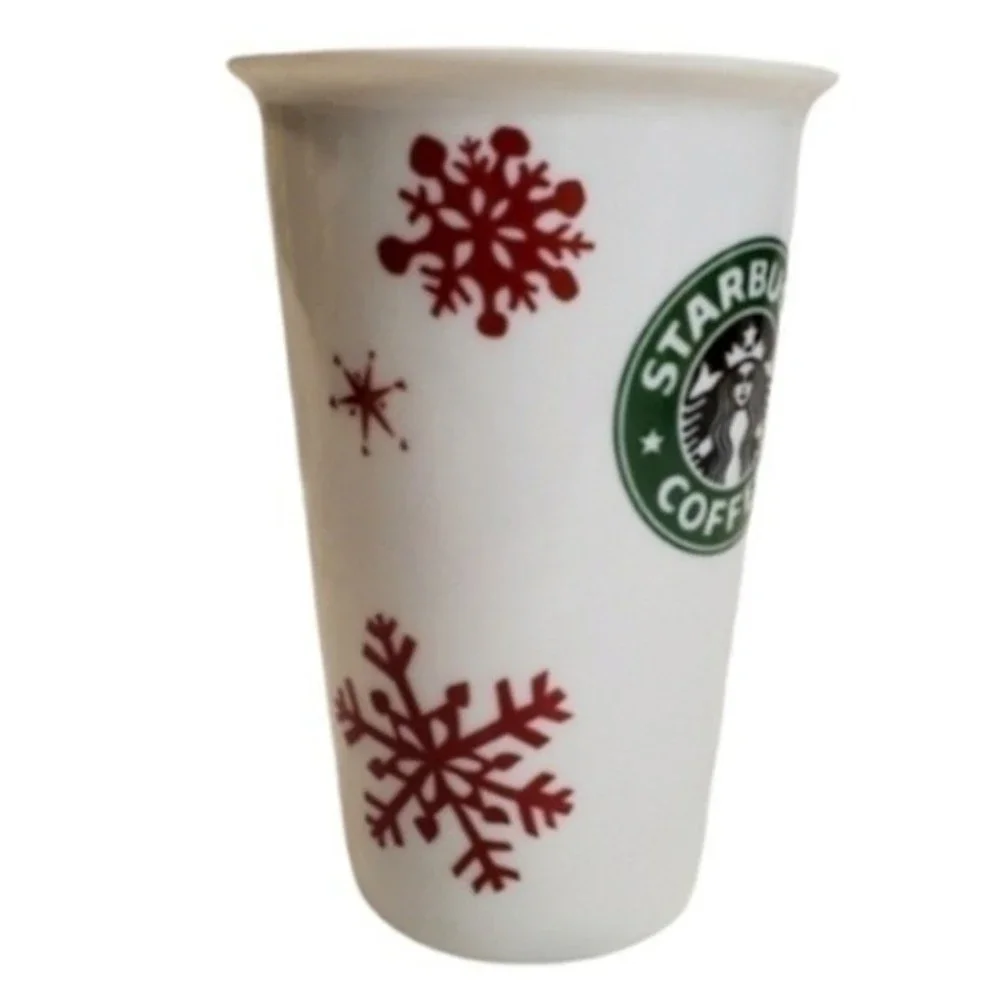 Starbucks Ceramic Porcelain Mug Cup Tumbler Christmas Snowflake